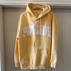 Yellow Hoodie for Women, large “Pipeline” Embroidered White wording